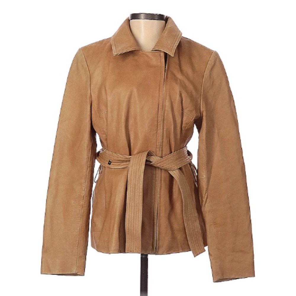 Wilson's Leather Camel Hip-Length Tie Jacket, Leather Jacket